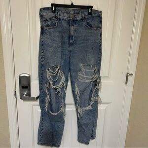 American Eagle Blue Ripped Distressed Baggy Jeans Size 18 Regular
